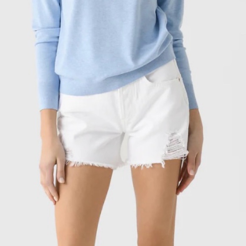 Citizens Of Humanity White High Waist Distressed Denim Shorts